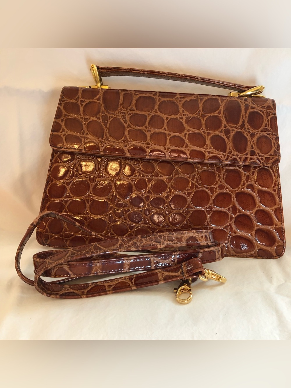 Authentic Bally Brown Croc-Embossed Top Handle Shoulder Bag - Picture 6 of 6